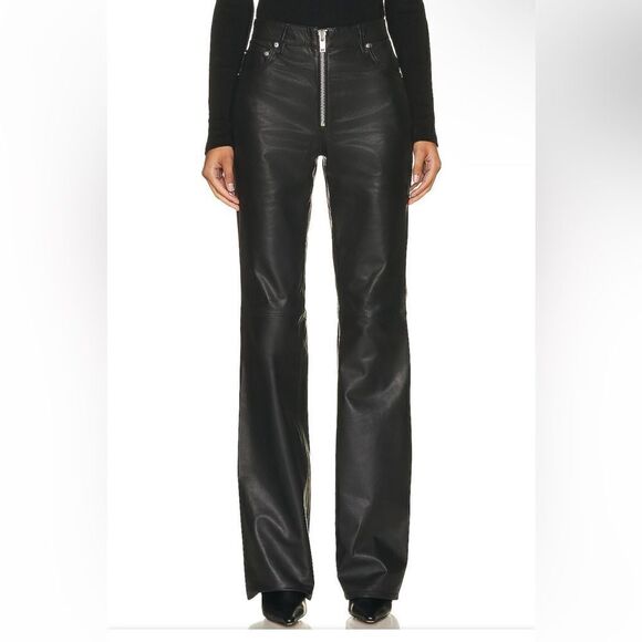 GRLFRND Pants - GRLFRND Julia Leather Pants black zipper straight leg soft flares FWRD Revolve